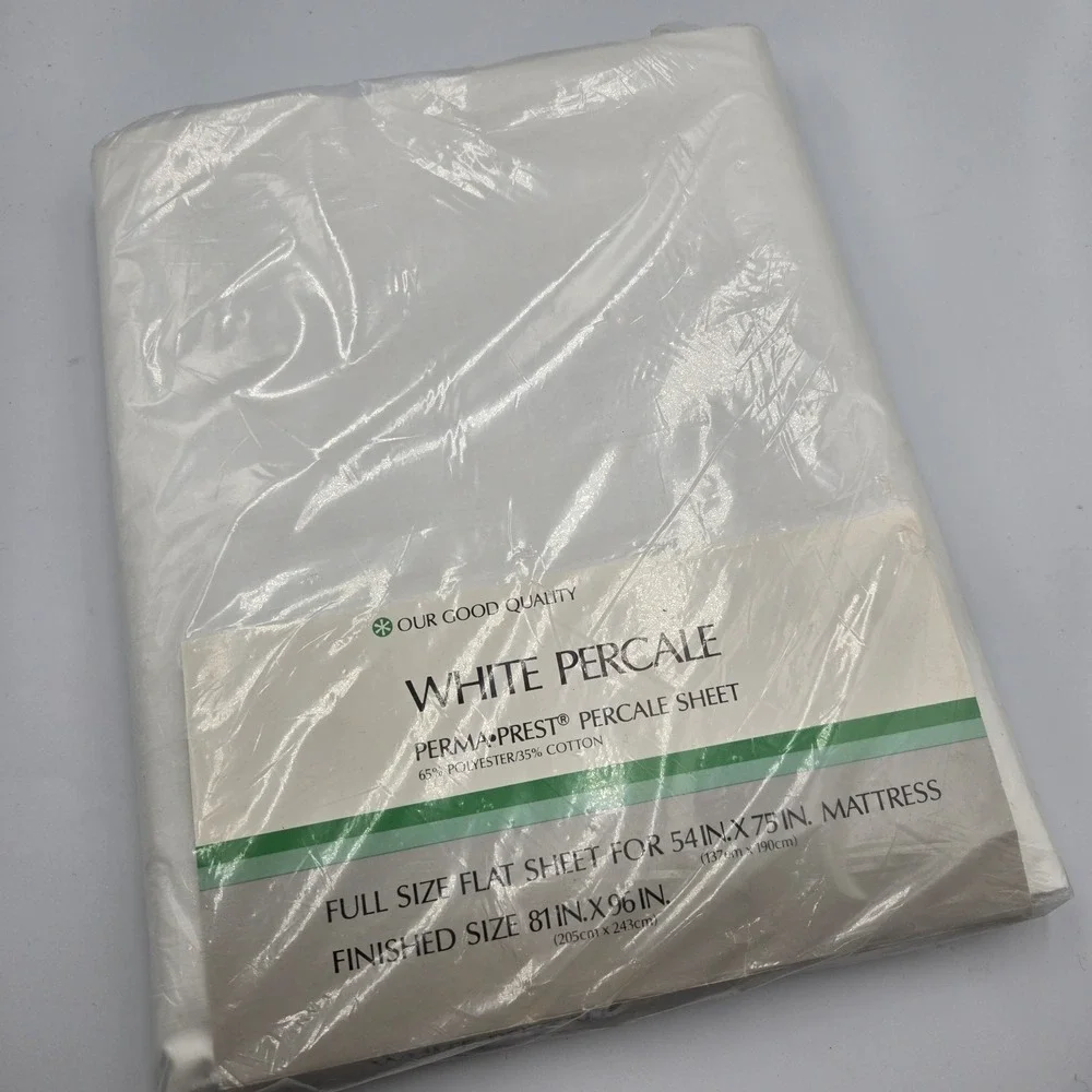 New Vintage Sears Our Good Quality Full Flat Sheet Perma Press White 81x96in‎